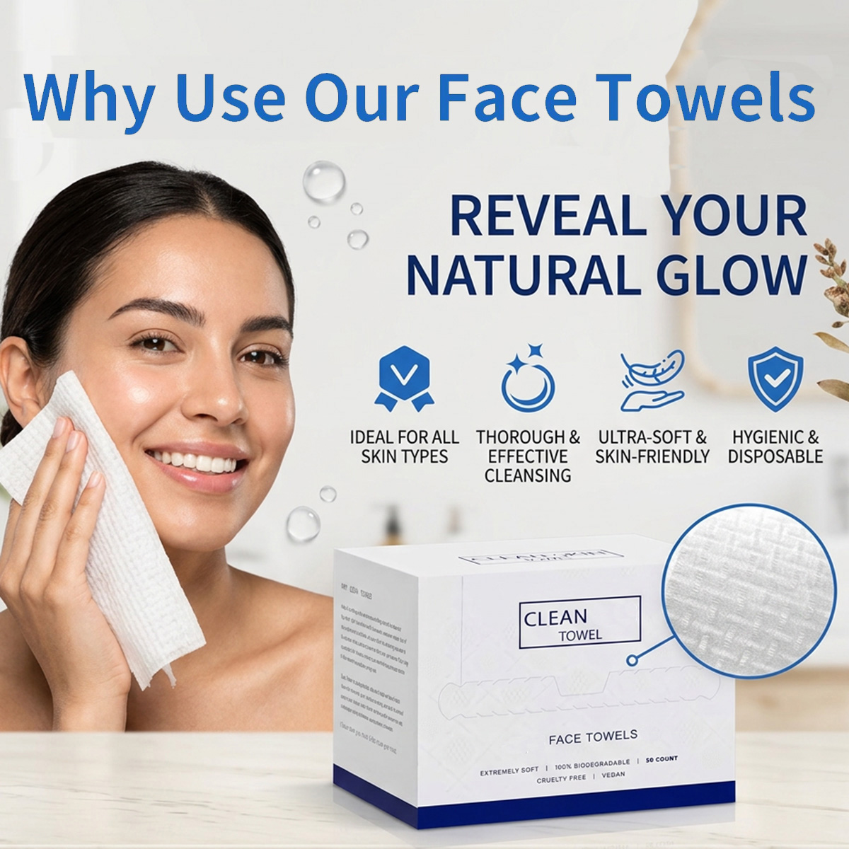 Beauty Makeup Remover - 50 Unidades/Caixa Toalhas Faciais Descartáveis para